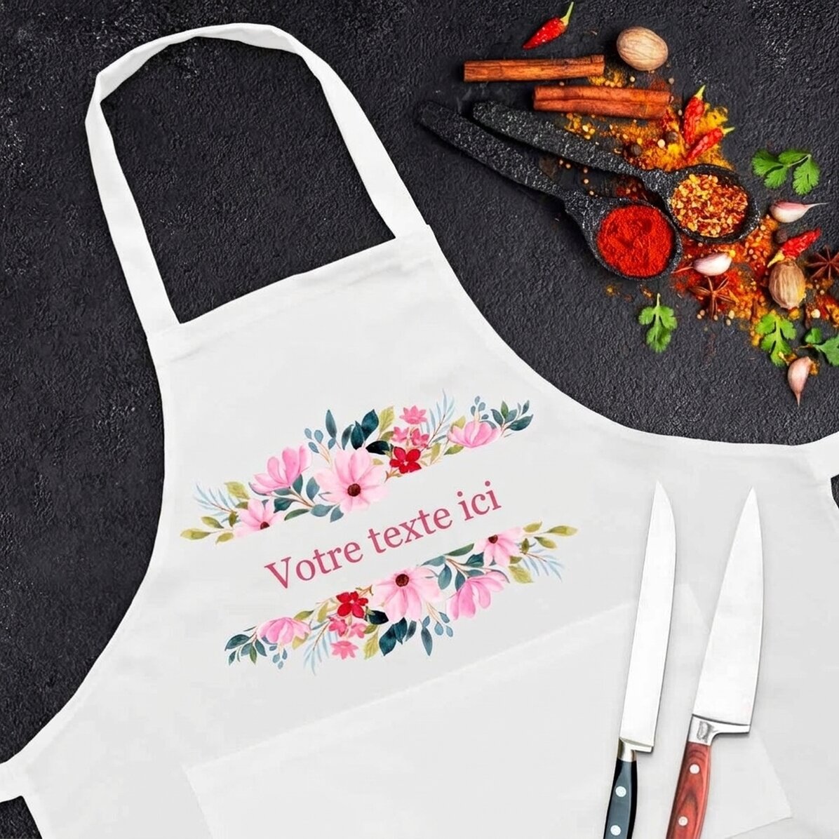 Tablier personnalisé avec texte - Fleurs