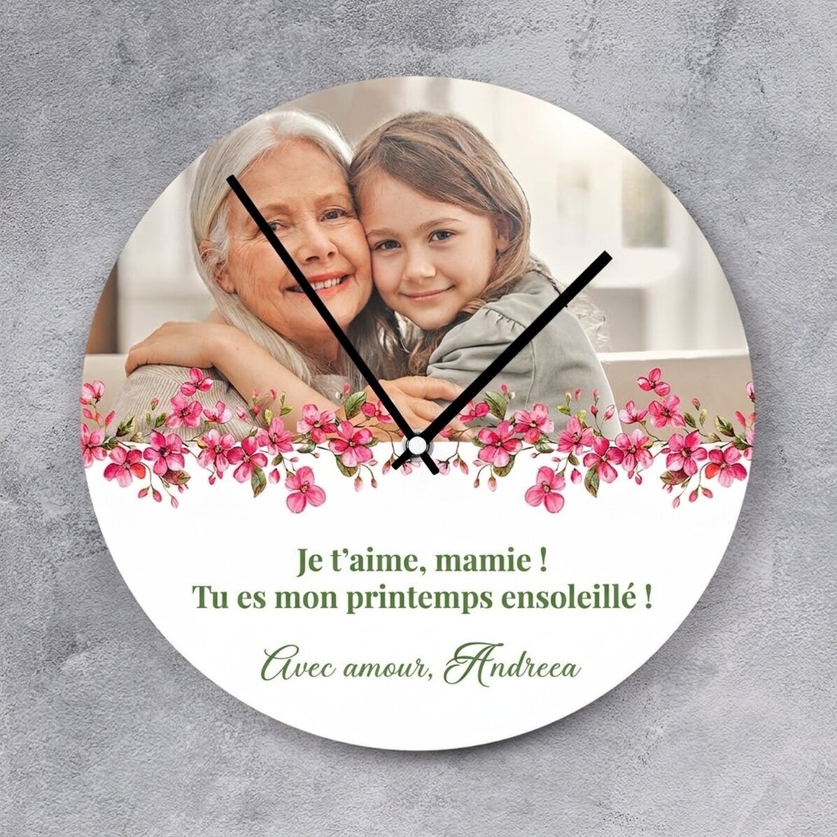 Montre personnalisée avec une photo et un message - Floral