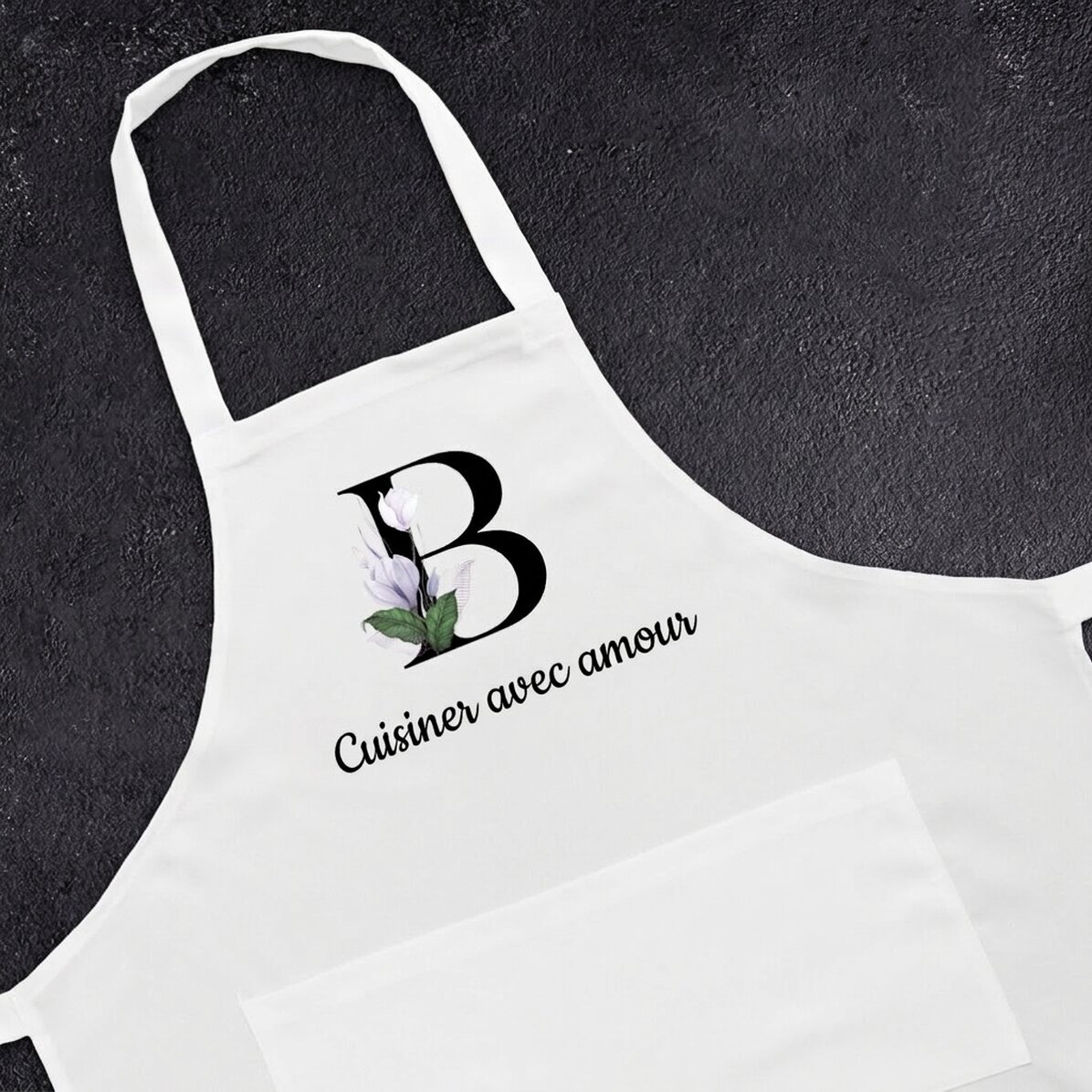 Tablier personnalisé avec une initiale et un message - Floral