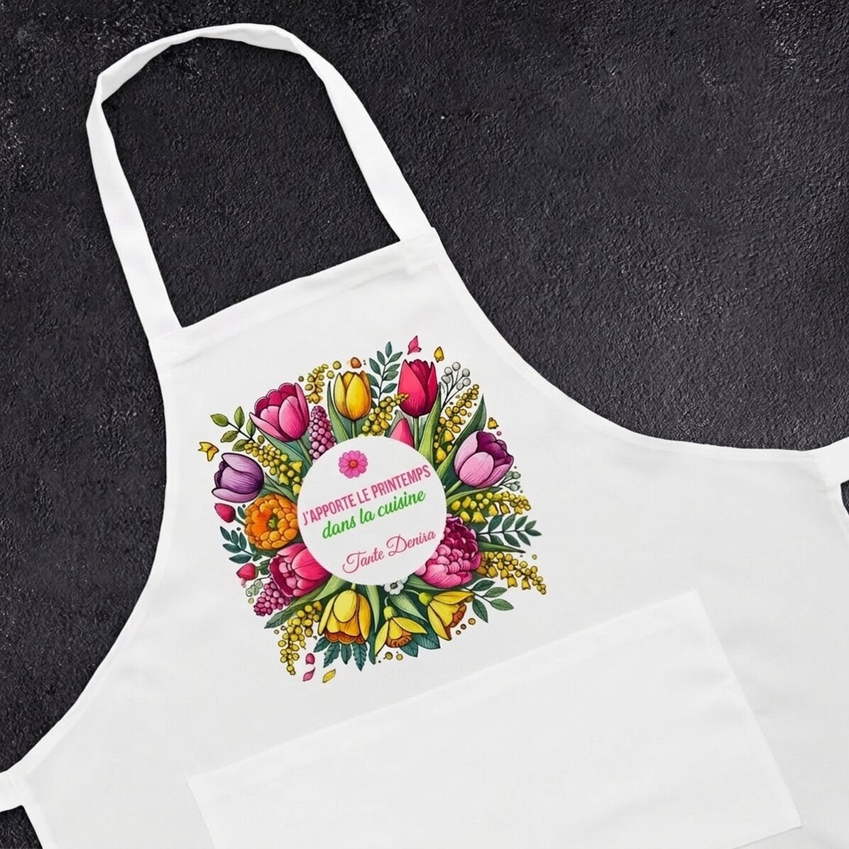 Tablier personnalisé avec texte - Fleurs de printemps
