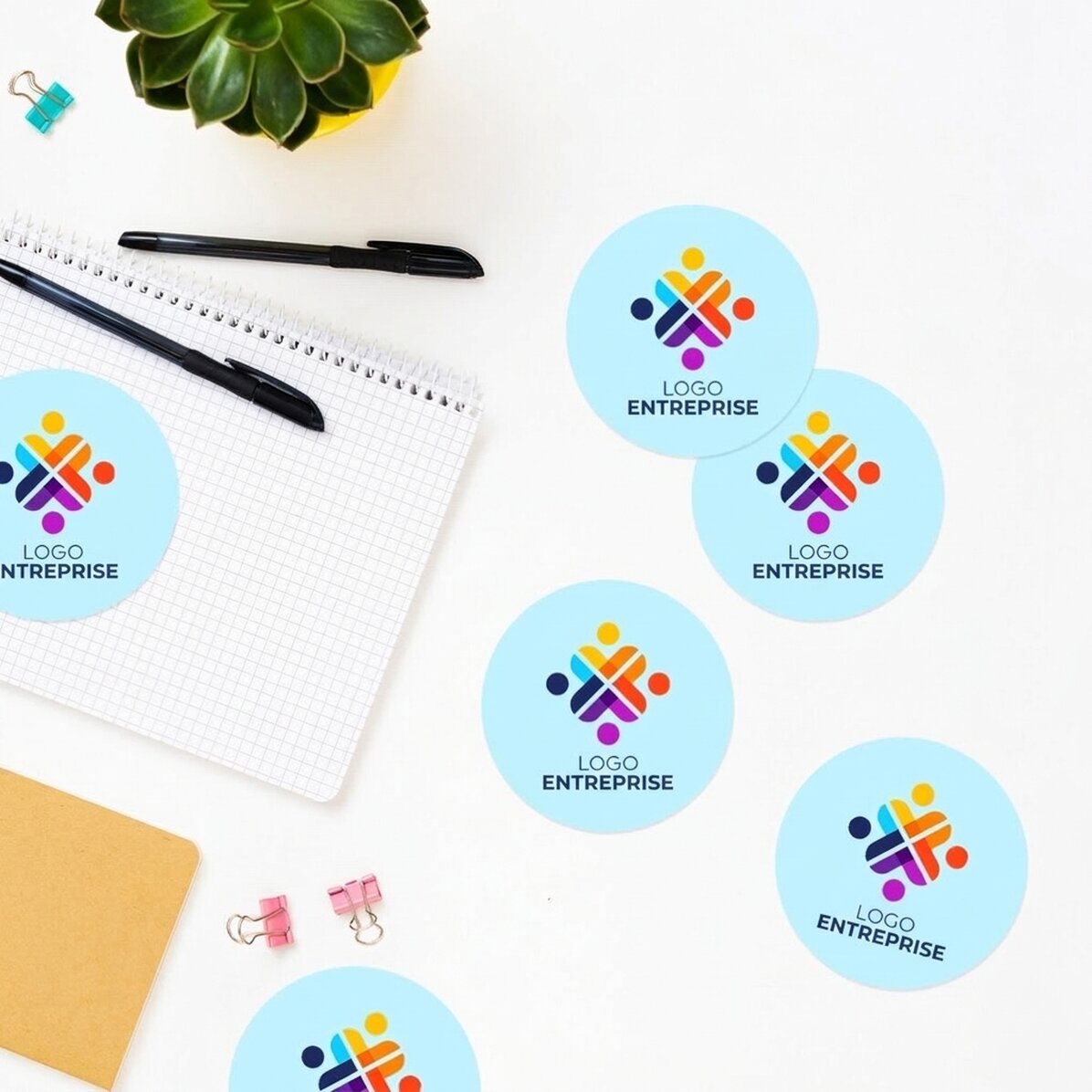Lot de 6 autocollants ronds (étiquettes adhésives) de 7 cm de diamètre, personnalisés avec un logo