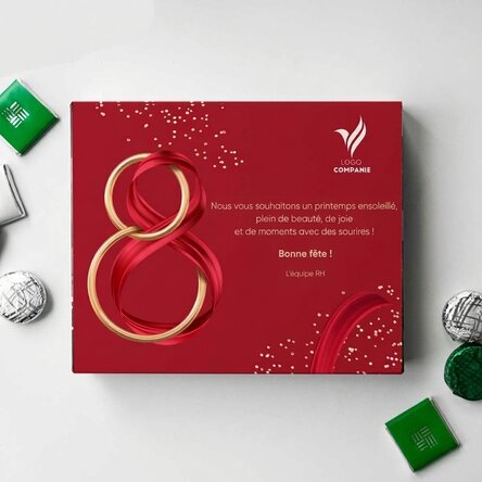 Boîte de bonbons personnalisée avec logo et texte - 8 mars