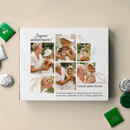 Boîte de bonbons personnalisée avec 6 photos et un message