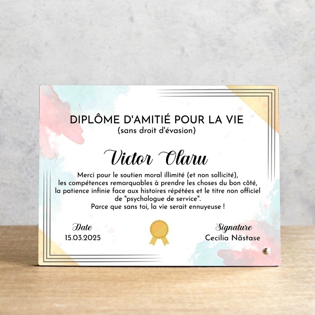 Cadre photo de bureau personnalisé - Diplôme d