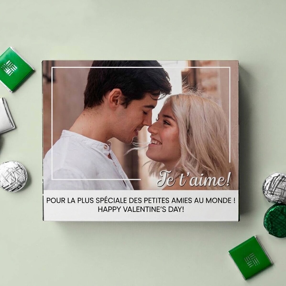 Boîte de bonbons personnalisée avec une photo et un message