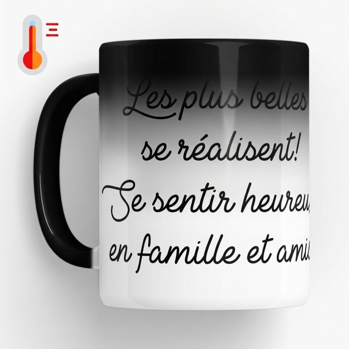 Tasse thermosensible personnalisée avec un texte
