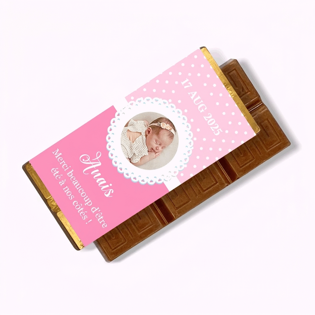Mini-tablette de chocolat personnalisée avec photo et texte - Cadeau de baptême