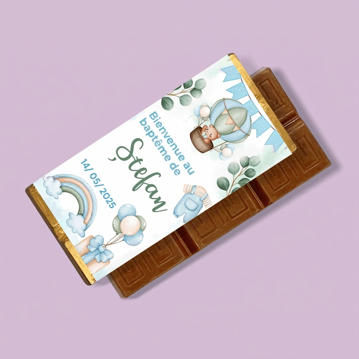 Mini-tablette de chocolat personnalisée avec un message - Cadeau de baptême