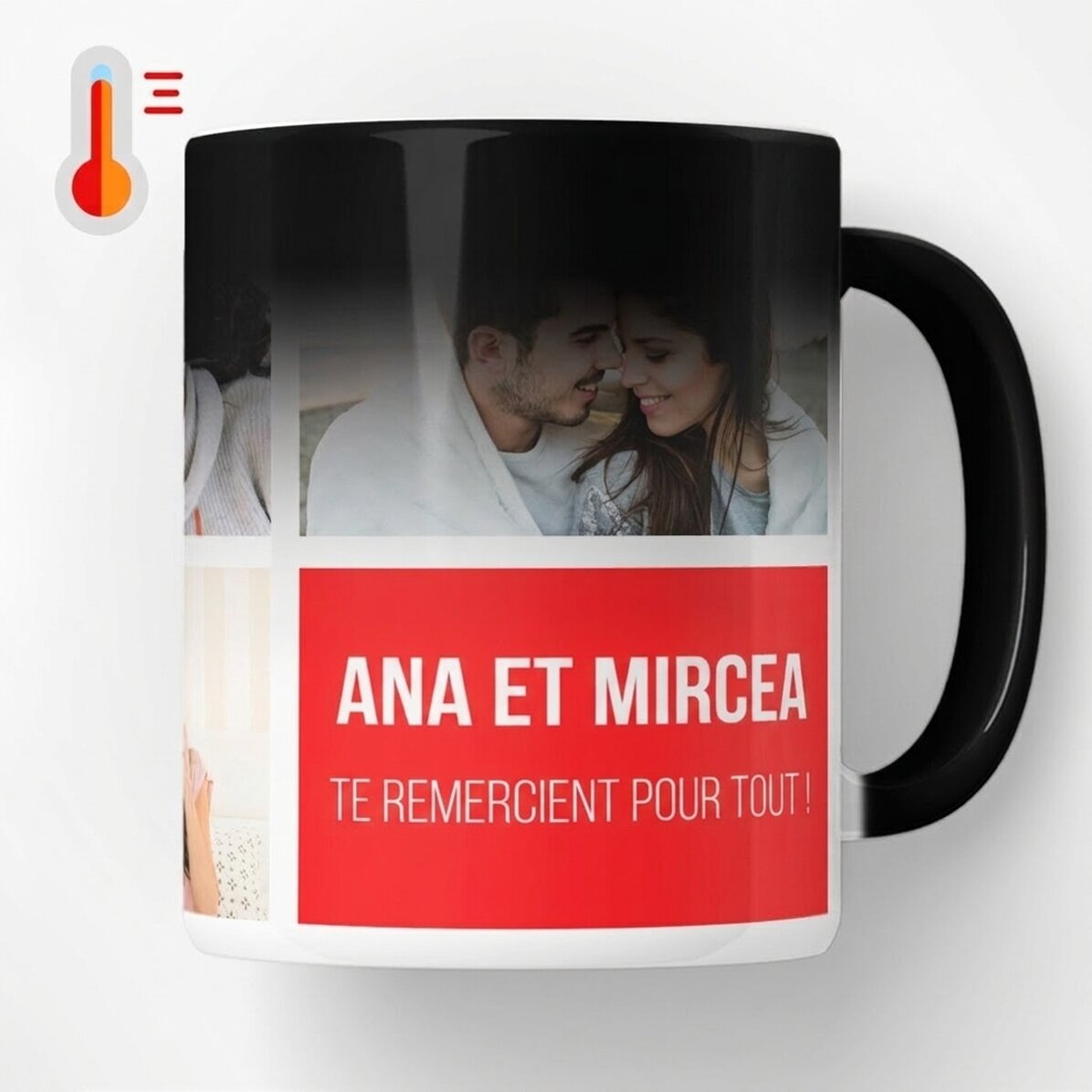 Tasse thermosensible personnalisée avec 5 photos et un texte
