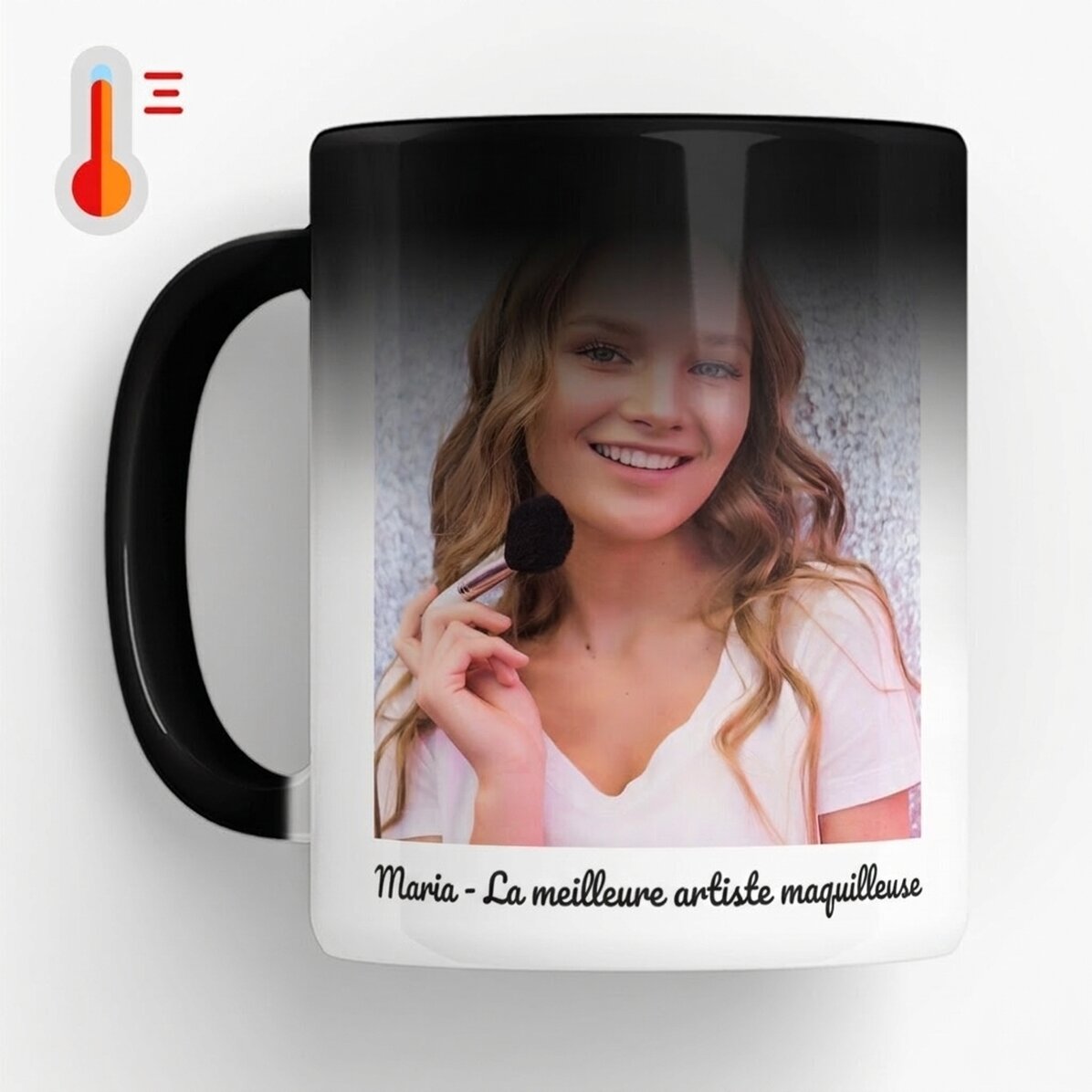 Tasse thermosensible personnalisée avec un texte et une photo