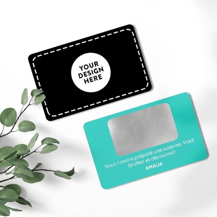 Carte en aluminium à gratter personnalisée recto-verso avec message et image