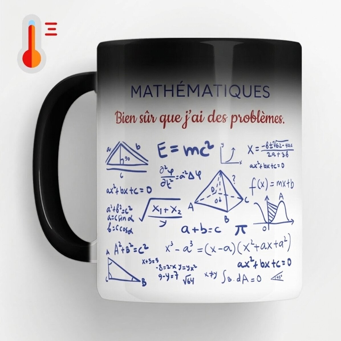 Tasse thermosensible personnalisée avec message - Professeur de mathématiques