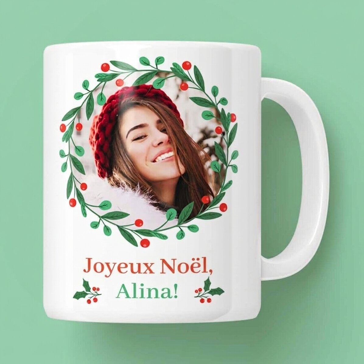 Tasse personnalisée avec texte et photo - Joyeux Noël !