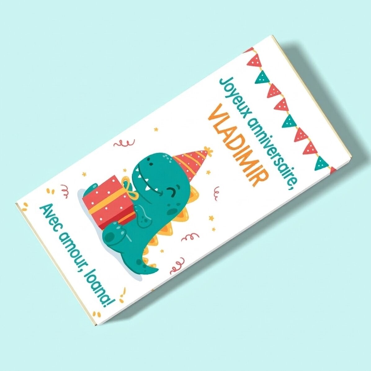 Chocolat personnalisé avec un message - Happy Dino
