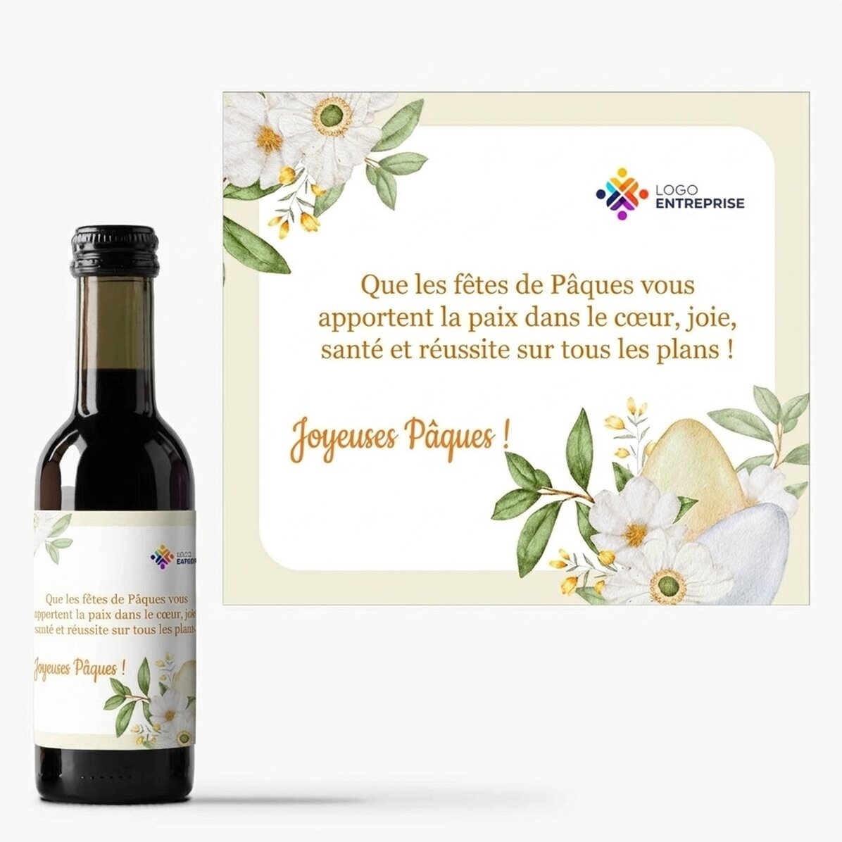 Mini-bouteille de vin personnalisée avec logo et message - Pâques