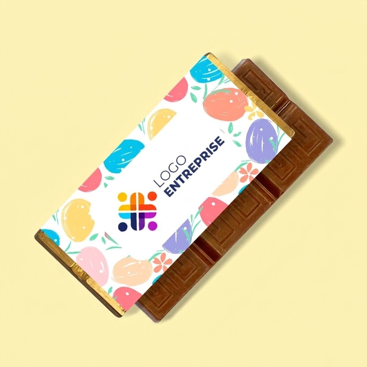 Mini-tablette de chocolat personnalisée avec logo et message - Œufs colorés