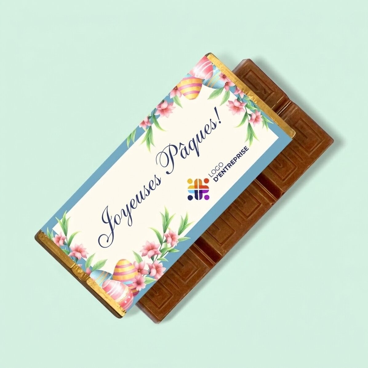 Mini-tablette de chocolat personnalisée avec logo et message - Joyeuses Pâques