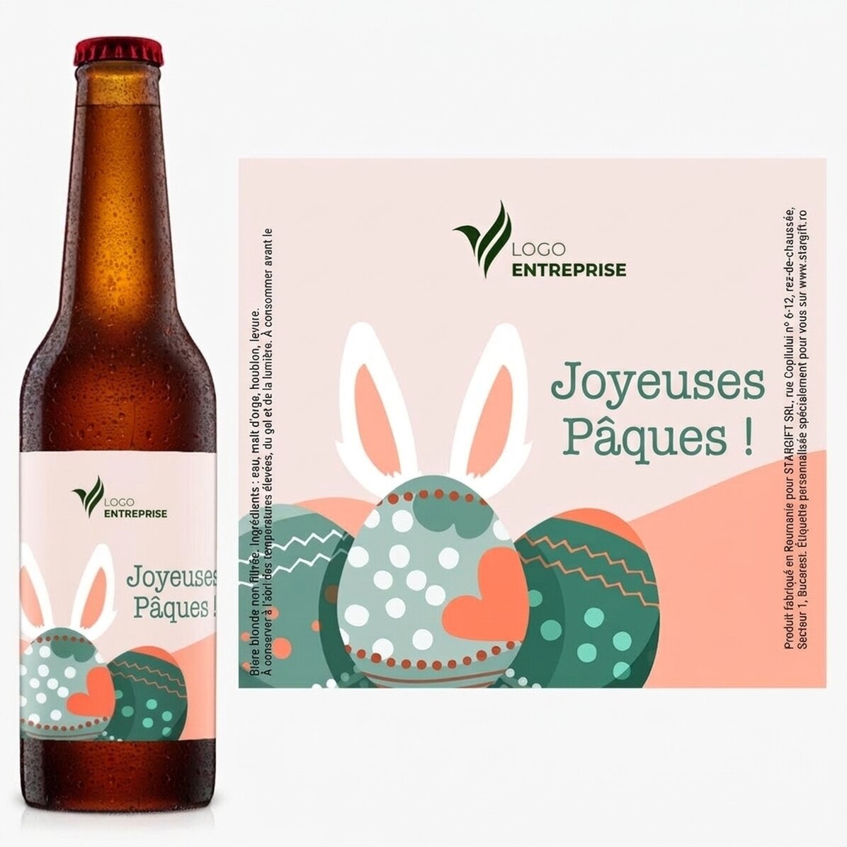 Bière personnalisée avec logo et texte - Joyeuses Pâques !