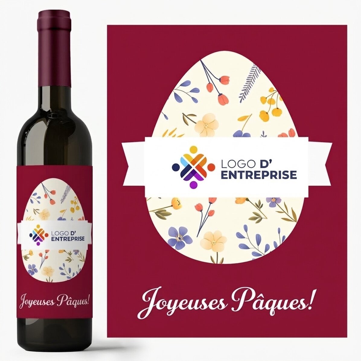 Vin personnalisé avec logo et message pour Pâques