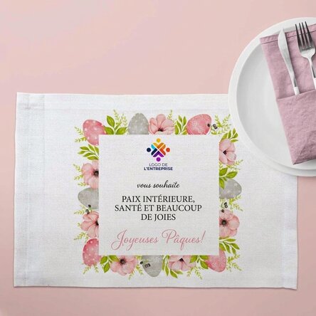 Support d'assiette personnalisé avec logo et texte - Joyeuses Pâques !