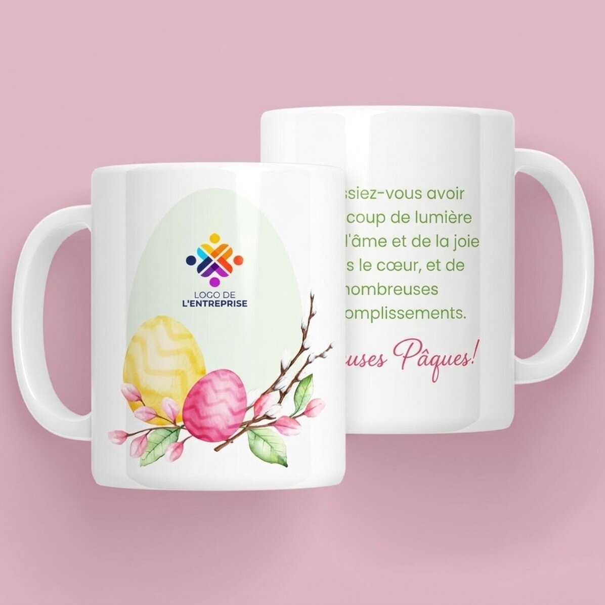 Tasse personnalisée avec logo et texte - Joyeuses Pâques !