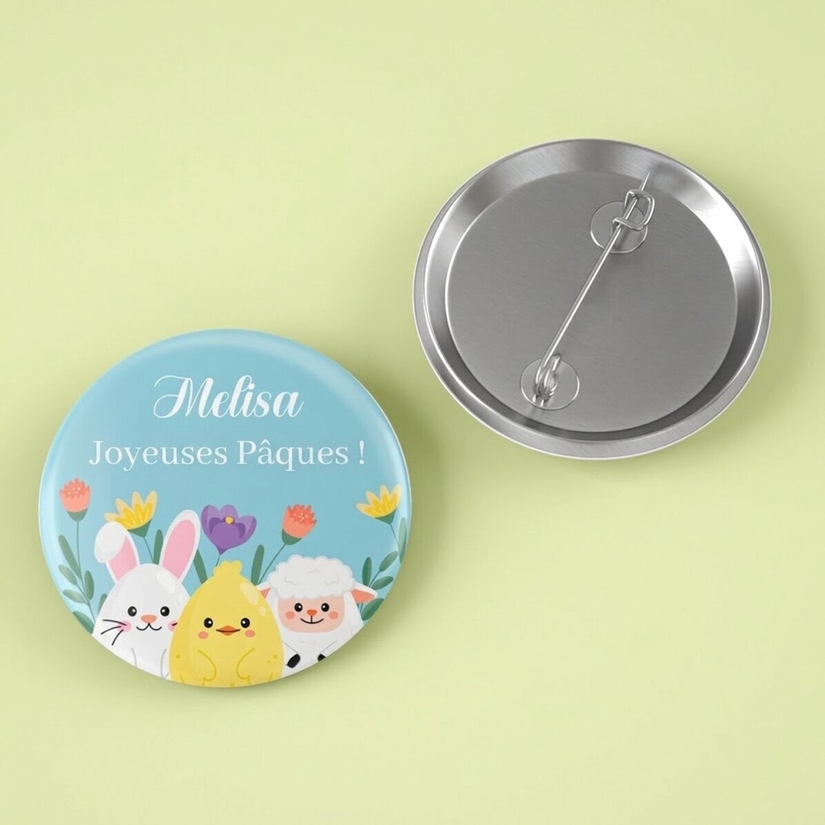 Badge personnalisé avec un message de Pâques - Animalute