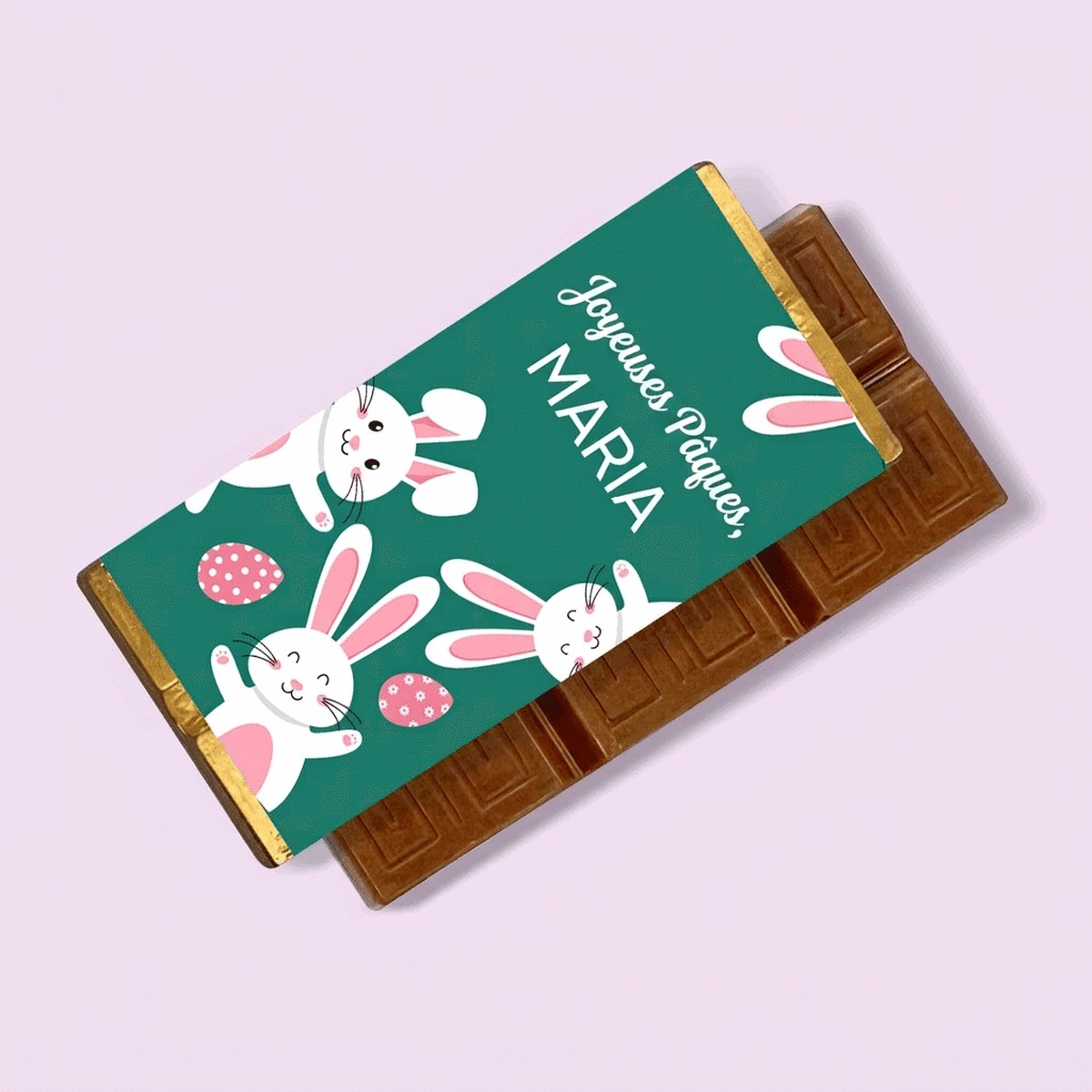 Mini-tablette de chocolat personnalisée avec un message - Lapins de Pâques