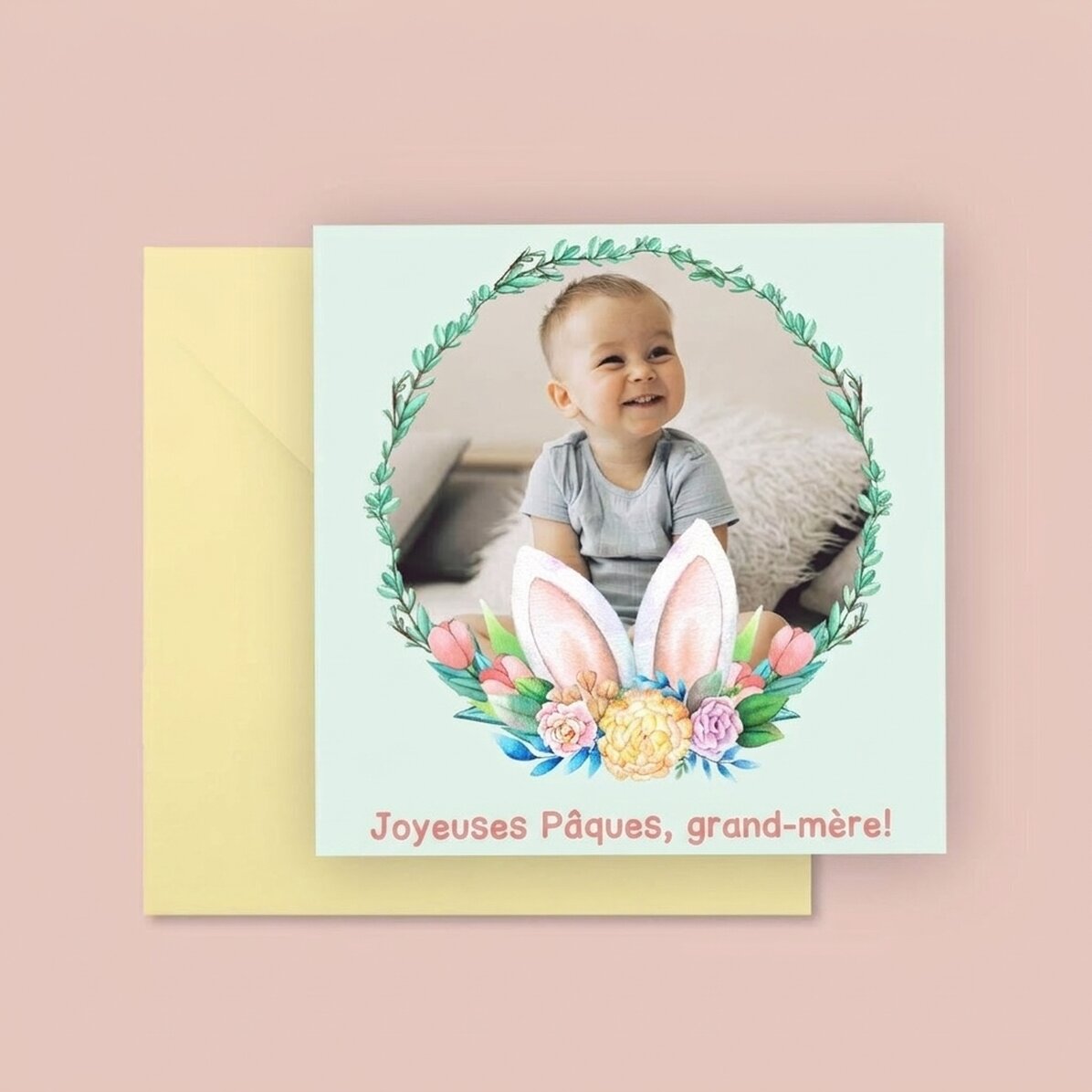 Carte carrée personnalisée avec un texte et une photo - Joyeuses Pâques !