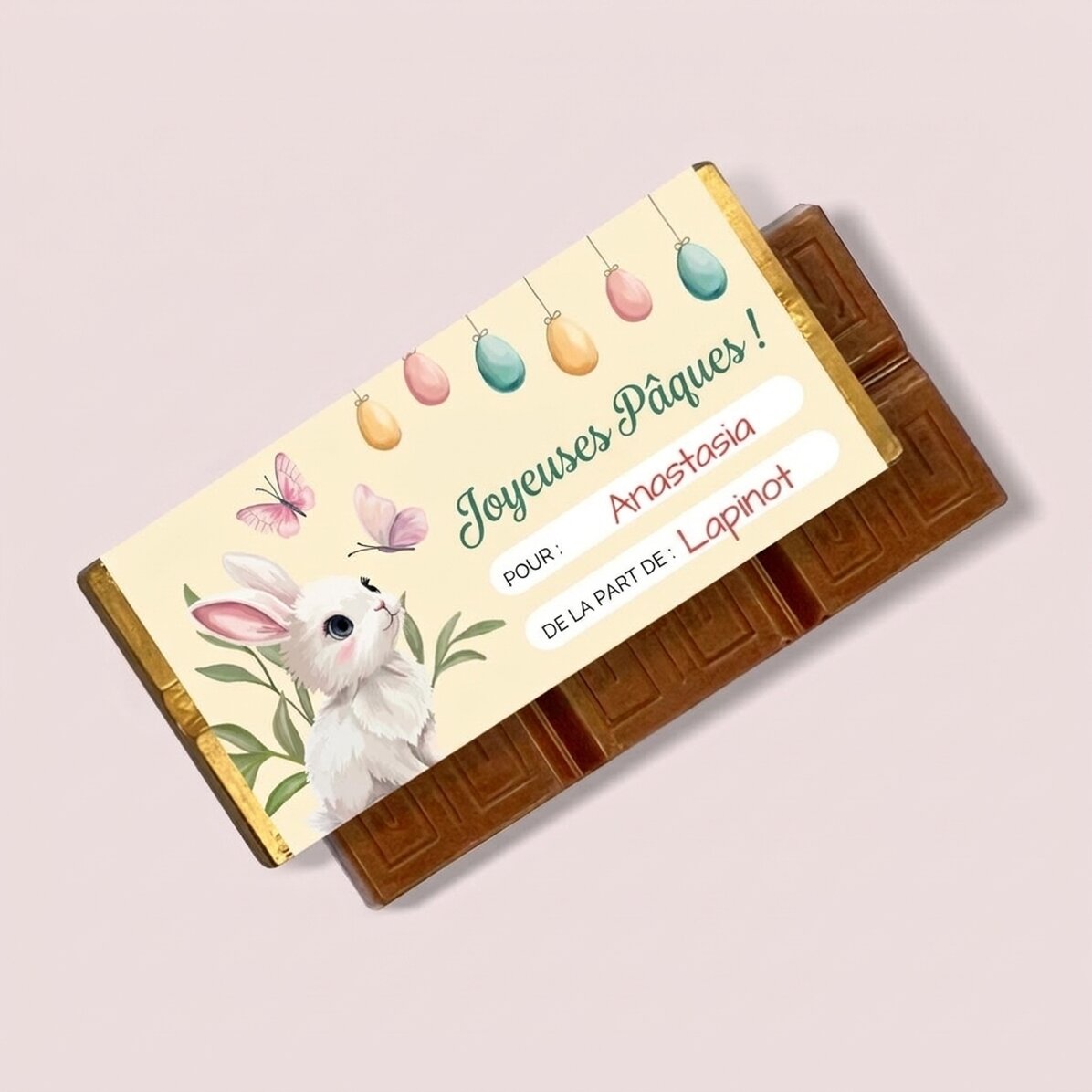 Mini-tablette de chocolat personnalisée avec un message - De la part du Lapin