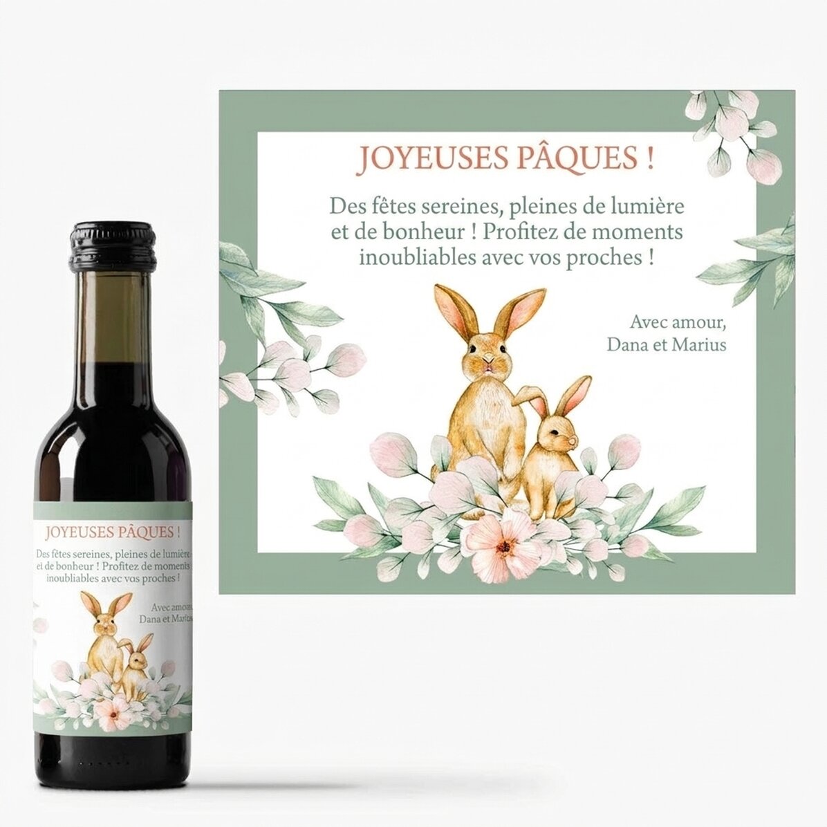 Mini-bouteille de vin personnalisée avec un message - Joyeuses Pâques !
