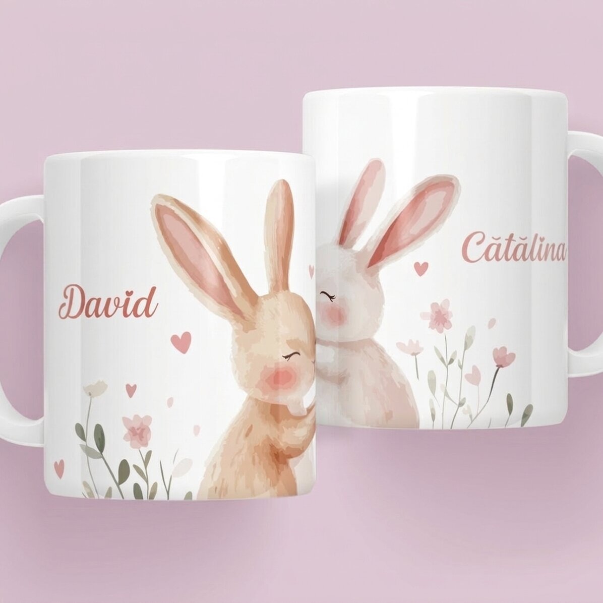 Tasse personnalisée avec prénom - Lapins amoureux