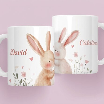 Tasse personnalisée avec prénom - Lapins amoureux