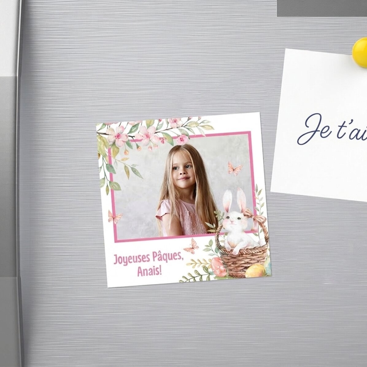 Aimant 10 x 10 personnalisé avec une photo et un message - Joyeuses Pâques !