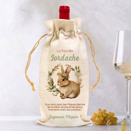 Sac personnalisé pour bouteille de vin avec inscription : « Joyeuses Pâques ! »