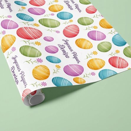 Papier d'emballage cadeau personnalisé avec message - Œufs colorés