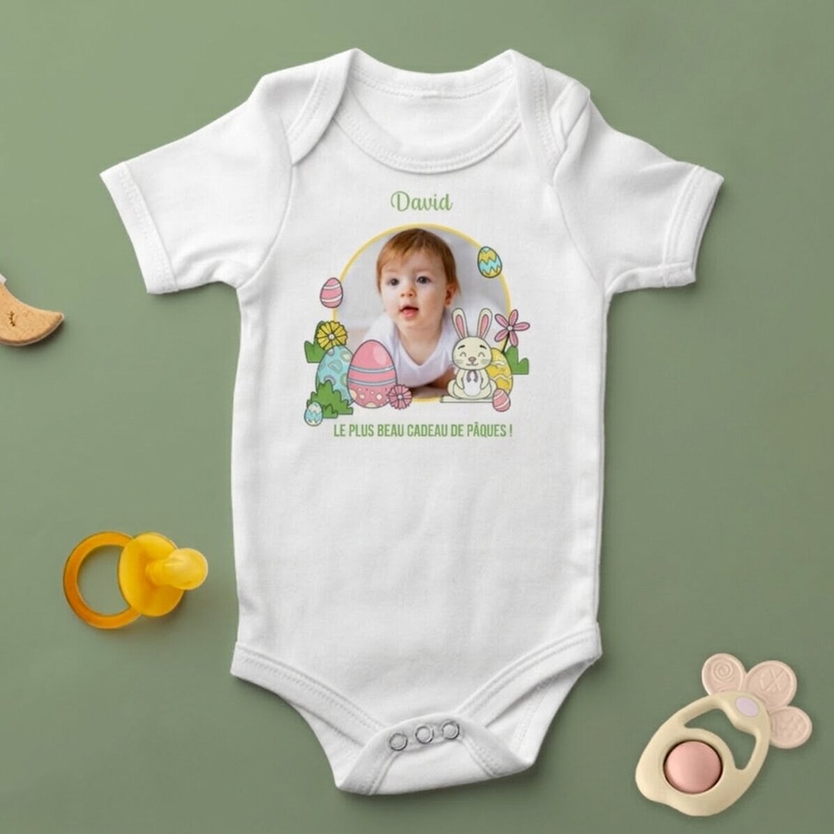 Body pour bébé personnalisé avec une photo et un texte - Pâques