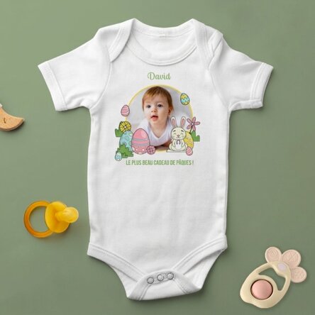 Body pour bébé personnalisé avec une photo et un texte - Pâques