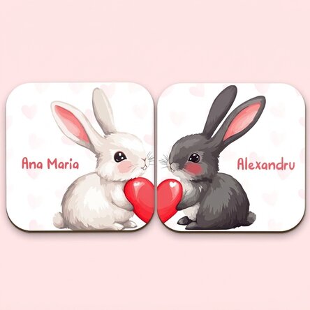 Lot de 2 sous-verres personnalisés avec un texte - Lapins