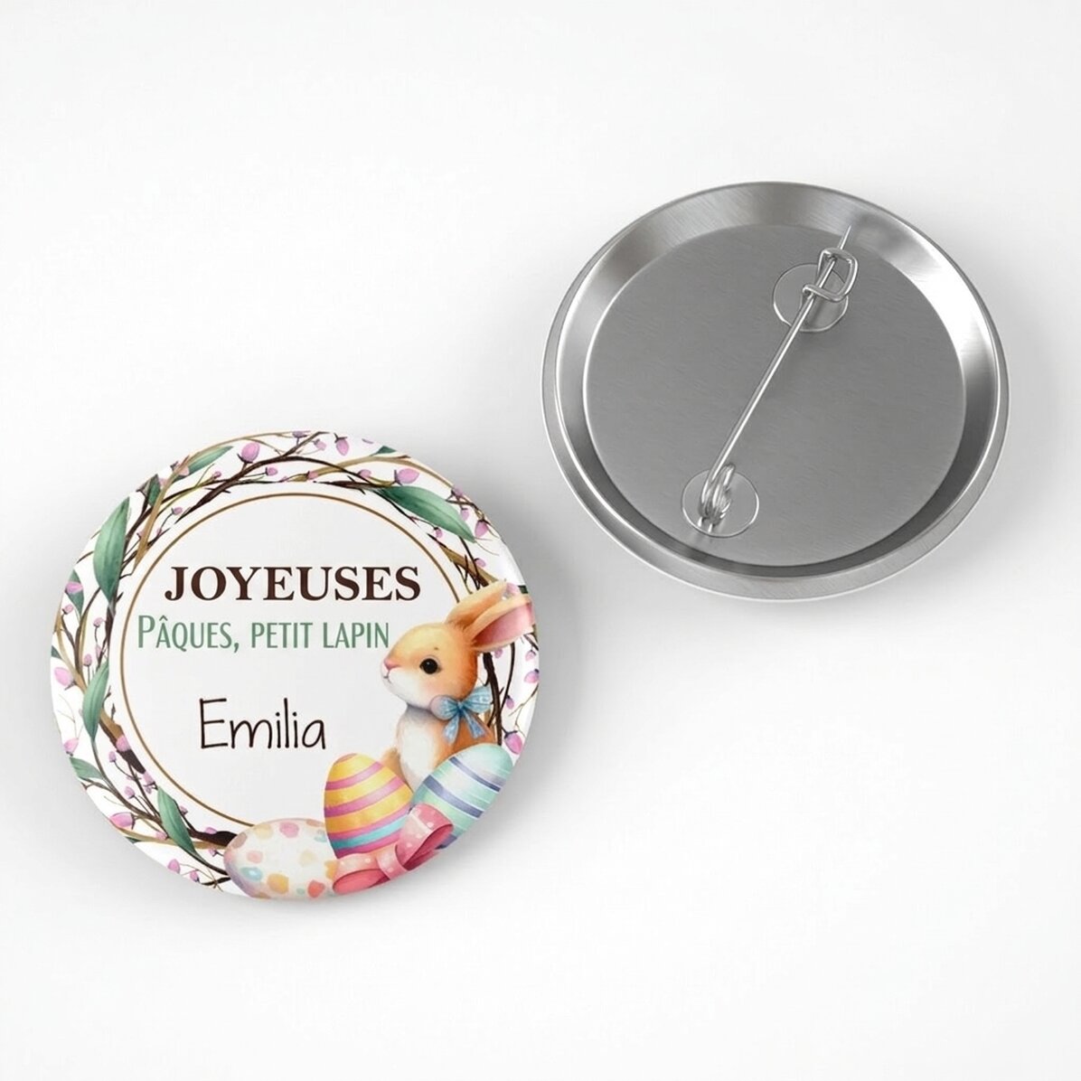 Badge personnalisé avec un message de Pâques - Happy bunny