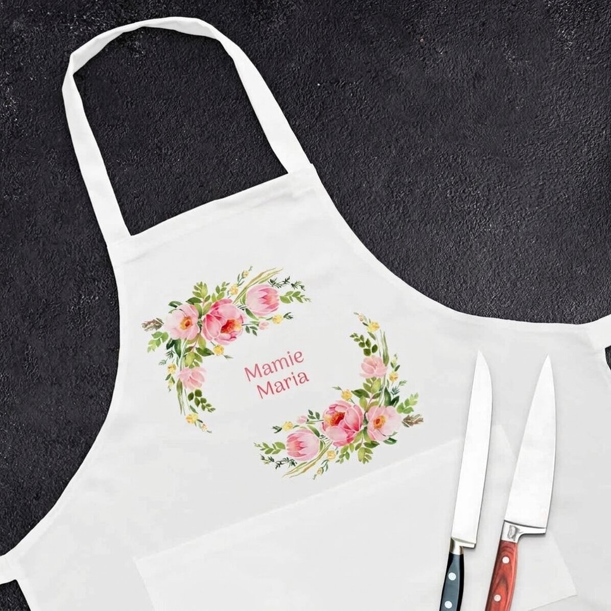 Tablier personnalisé avec texte - Fleurs