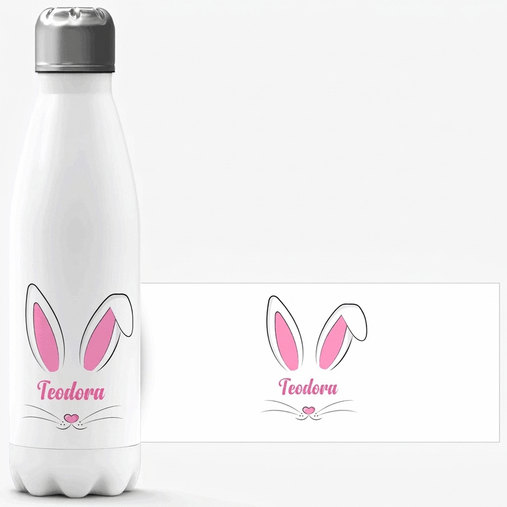 Thermos à base blanche personnalisé avec un prénom - Bunny