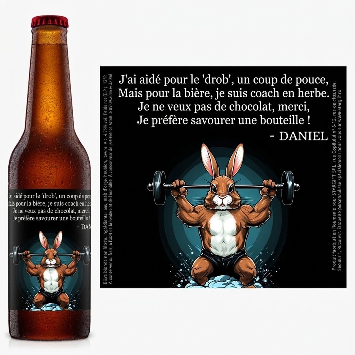 Bière personnalisée avec un message - Bunny power