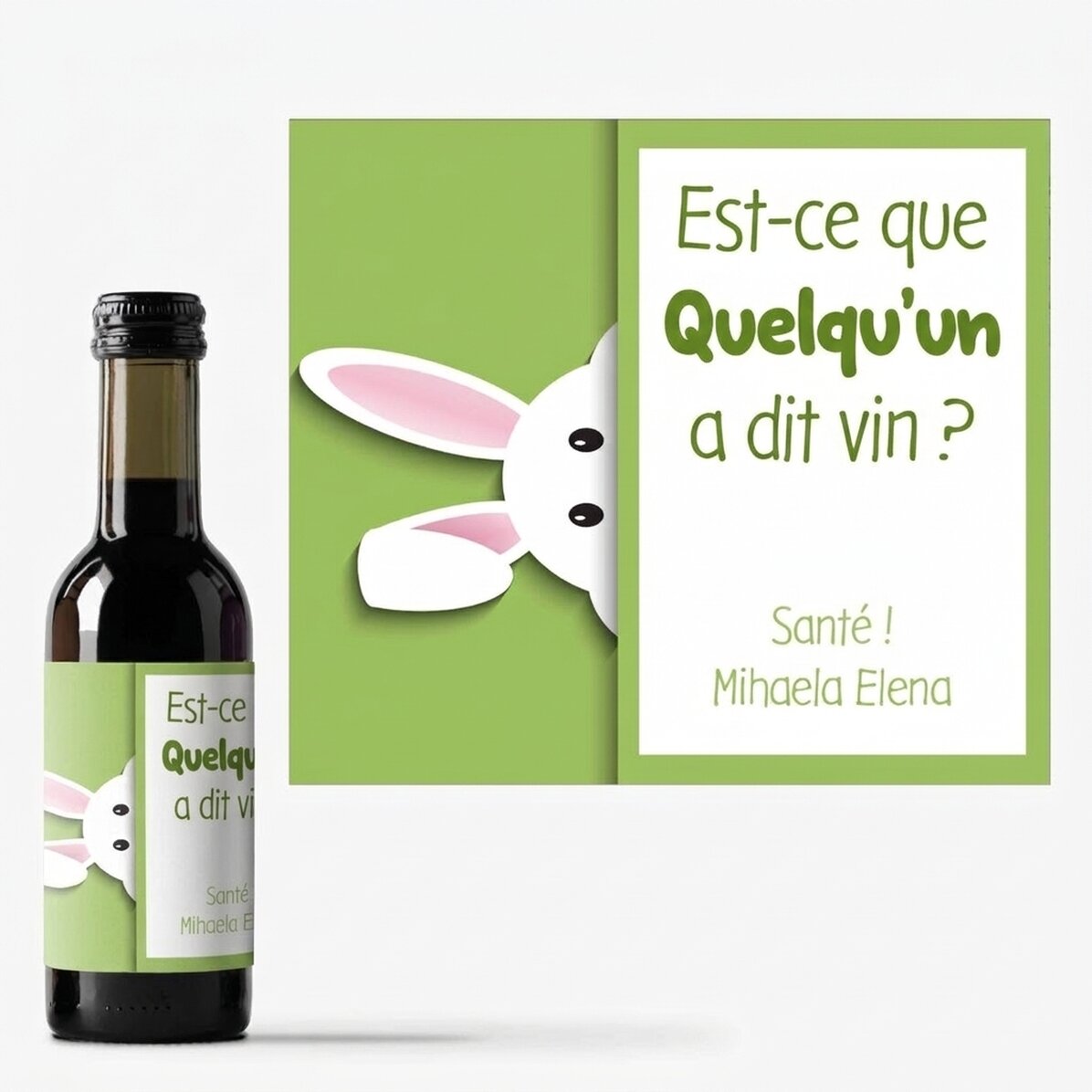 Mini-bouteille de vin personnalisée avec un message - Bunny