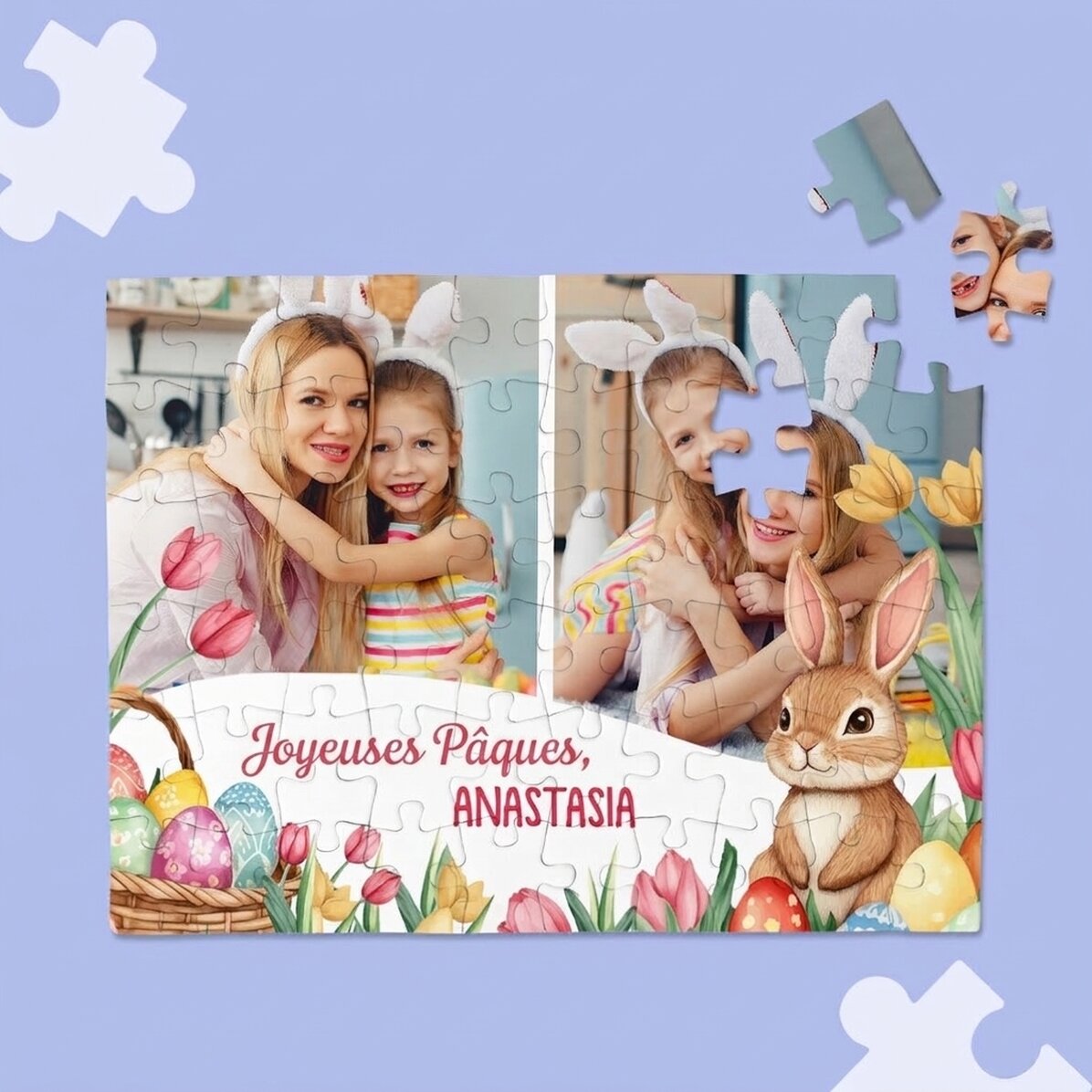 Puzzle personnalisé avec 2 photos et un message - Joyeuses Pâques