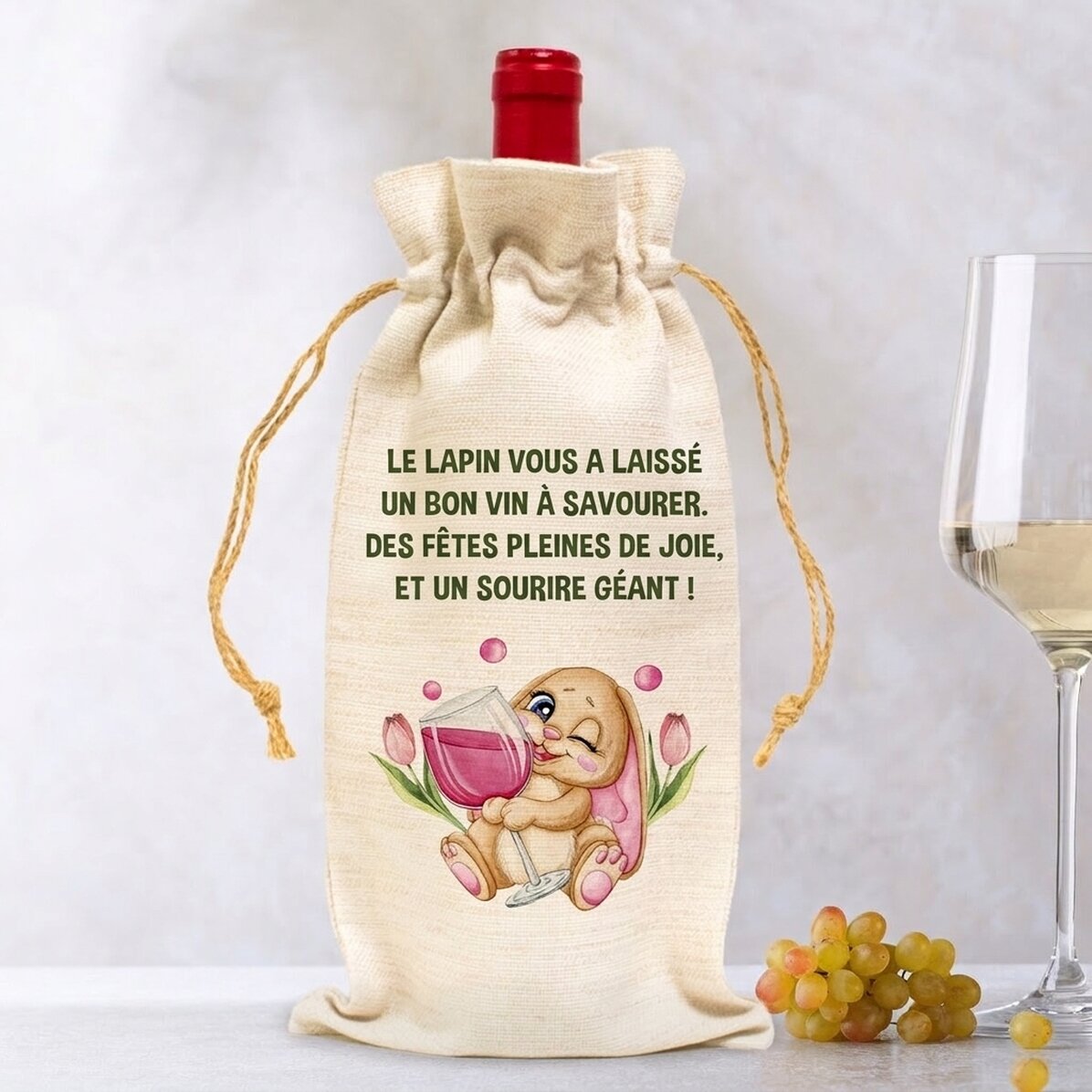 Sac personnalisé pour bouteille de vin - Drinking bunny