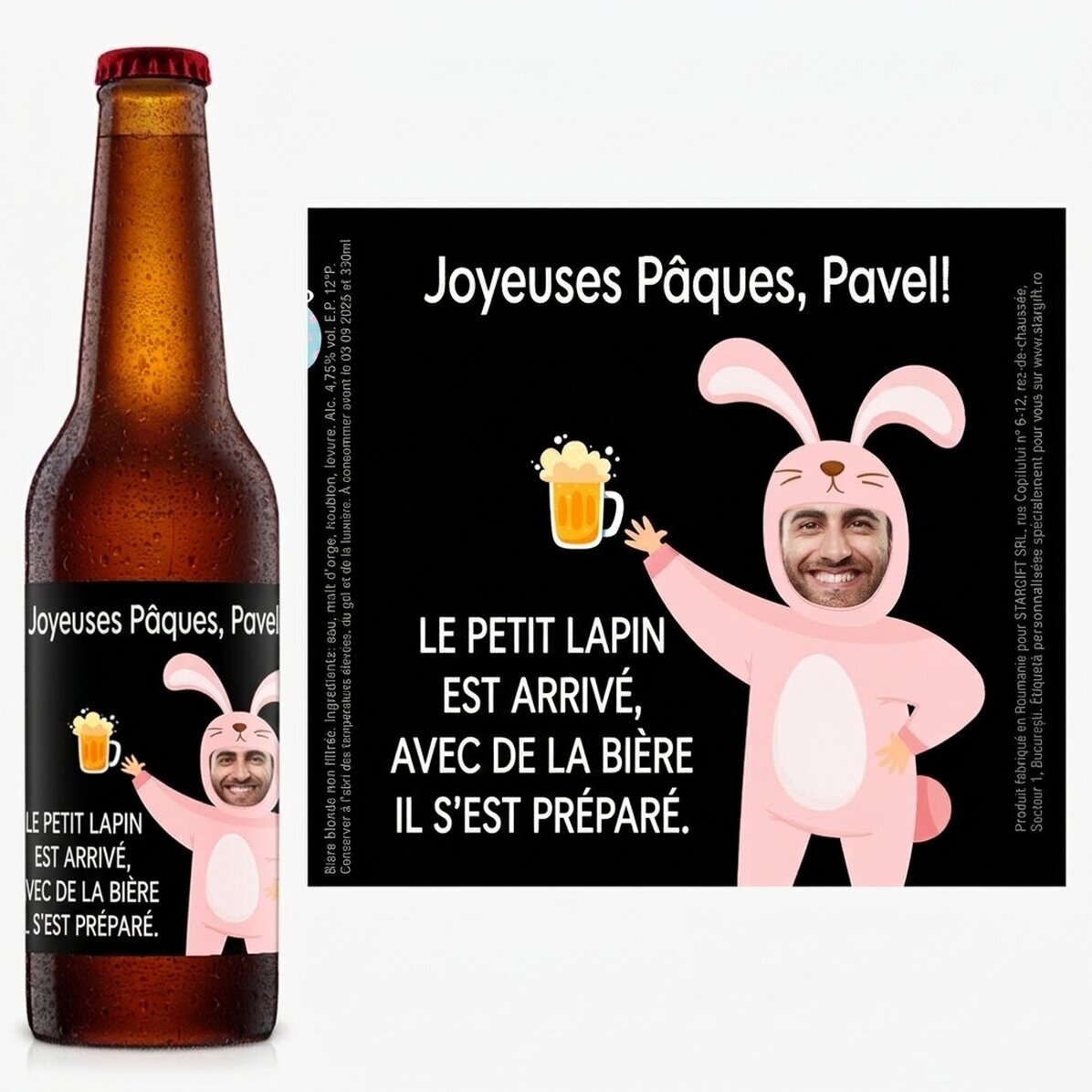 Bière personnalisée avec photo et message - Lapin