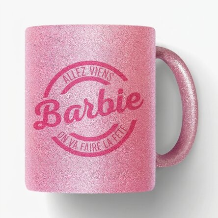 Tasse à paillettes personnalisée avec un prénom - Barbie