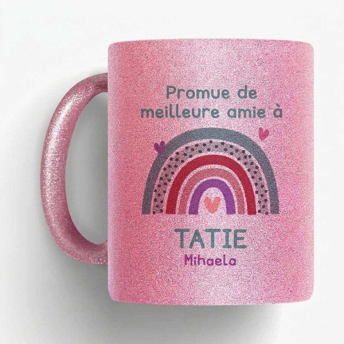 Tasse à paillettes personnalisée avec un texte - Rainbow