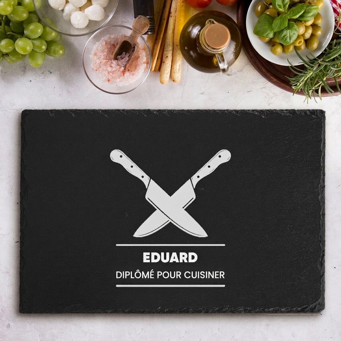 Plaque en ardoise gravée et personnalisée avec un texte - Diplômé en cuisine