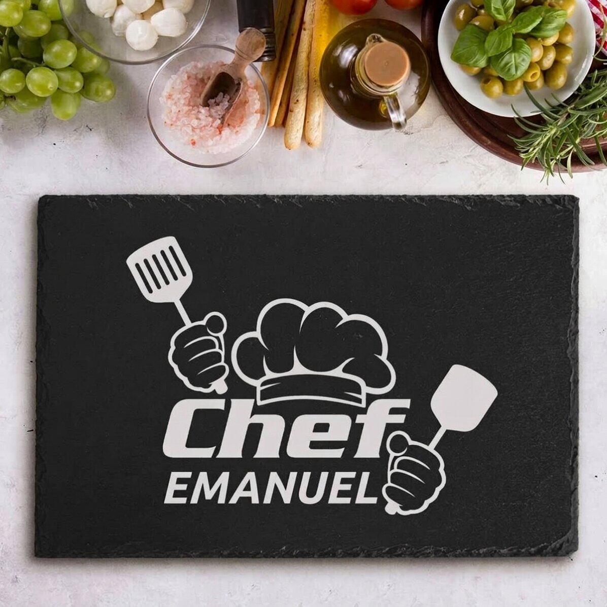 Plaque en ardoise gravée et personnalisée avec un texte - Chef Puternic